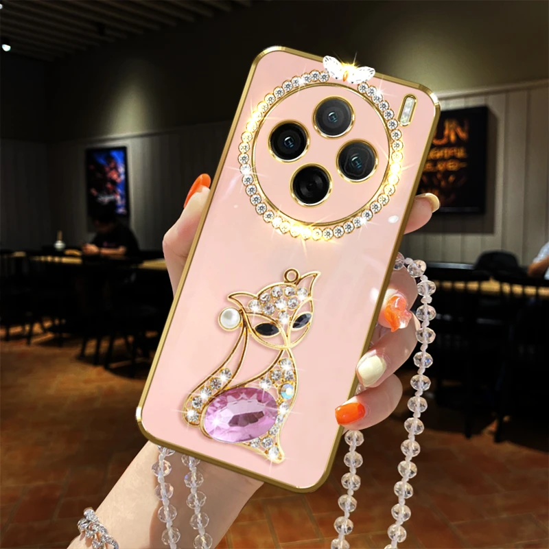 vivo x100s手机壳镶钻5G狐狸个性镜头全包防摔保护套奢华女款时尚