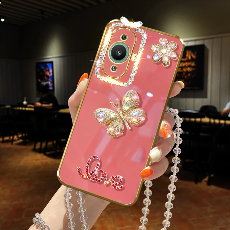 华为nova12活力版镶钻手机壳FIN-AL60防摔保护套全包镜头女款蝴蝶