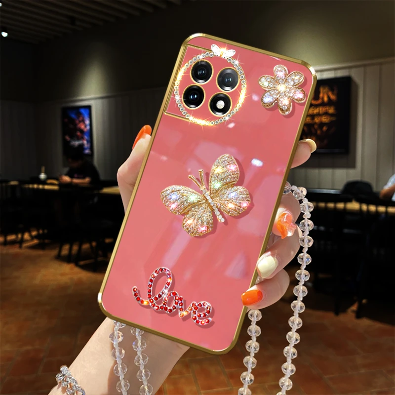 oneplus一加Ace2手机壳镶钻PHK110防摔外套全包镜头蝴蝶女款硅胶