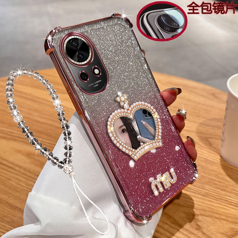 适用华为Nova13手机壳镶钻皇冠镜子BLK-AL80气囊防摔套镜头全包软