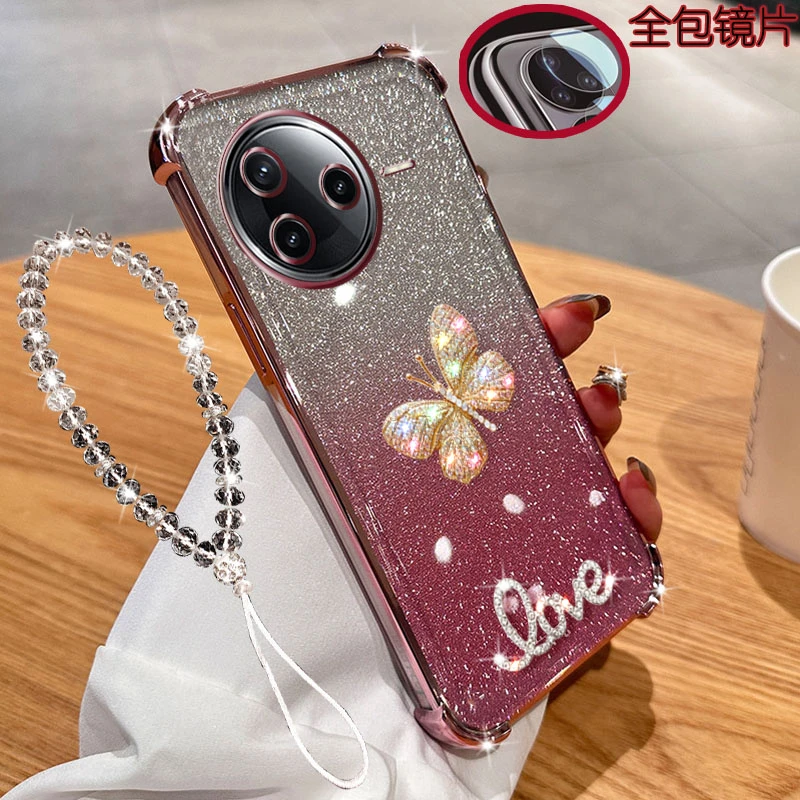 小米红米K80pro手机壳5G镜头全包镶钻蝴蝶气囊防摔保护套女款软胶