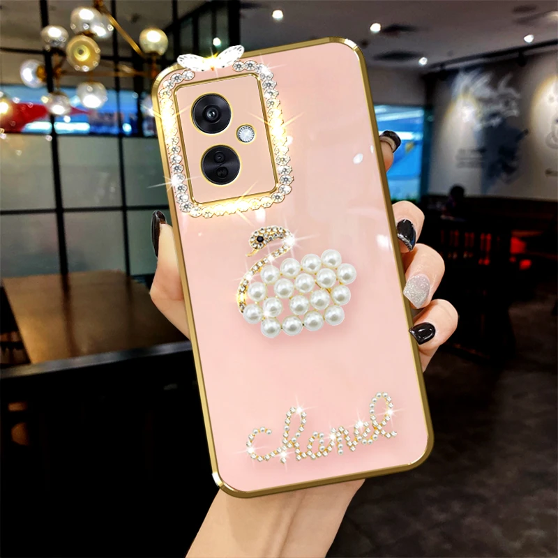 OPPO A2手机壳5G镶钻PJB110珍珠天鹅全包镜头女款软胶防摔保护套
