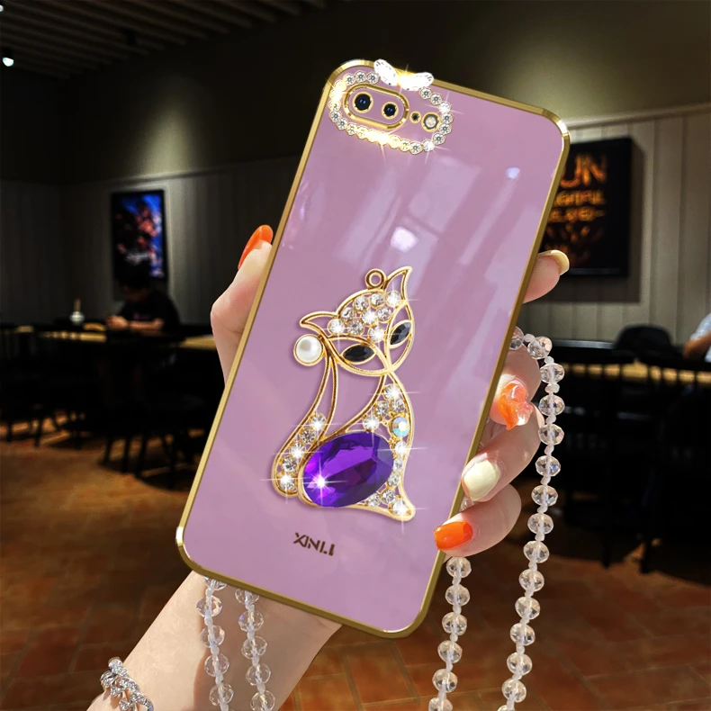 苹果8plus手机壳iPhone狐狸珠链全包镜头女新款软硅胶防摔保护套