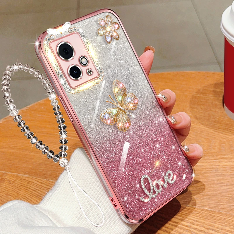 荣耀90GT手机壳镶钻防摔MAG-AN00保护套闪粉蝴蝶女款时尚镜头全包