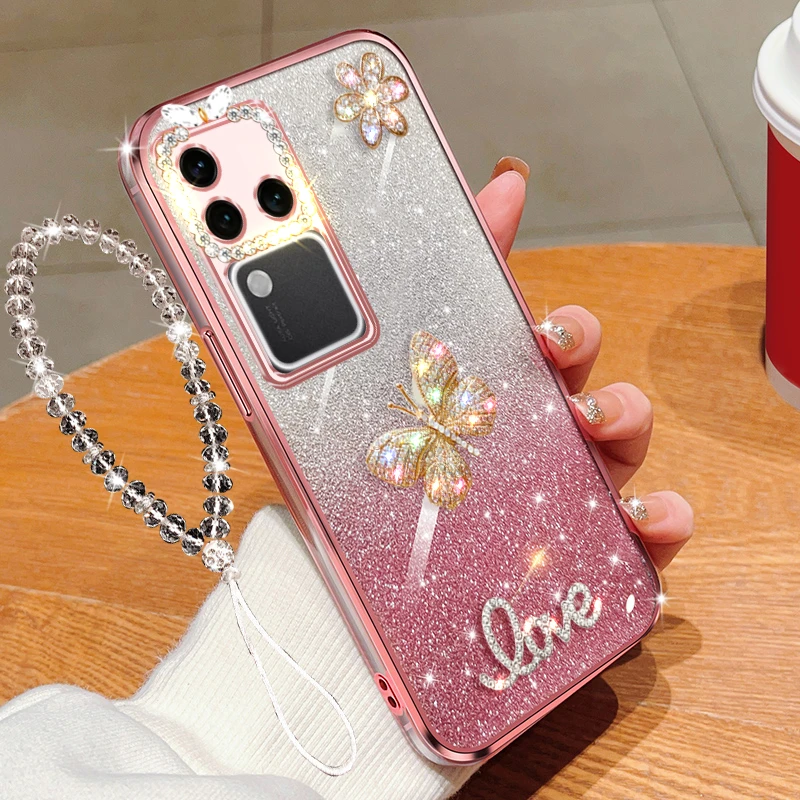 vivo s18pro手机壳镶钻防摔V2344A保护套闪粉蝴蝶女款时尚软硅胶