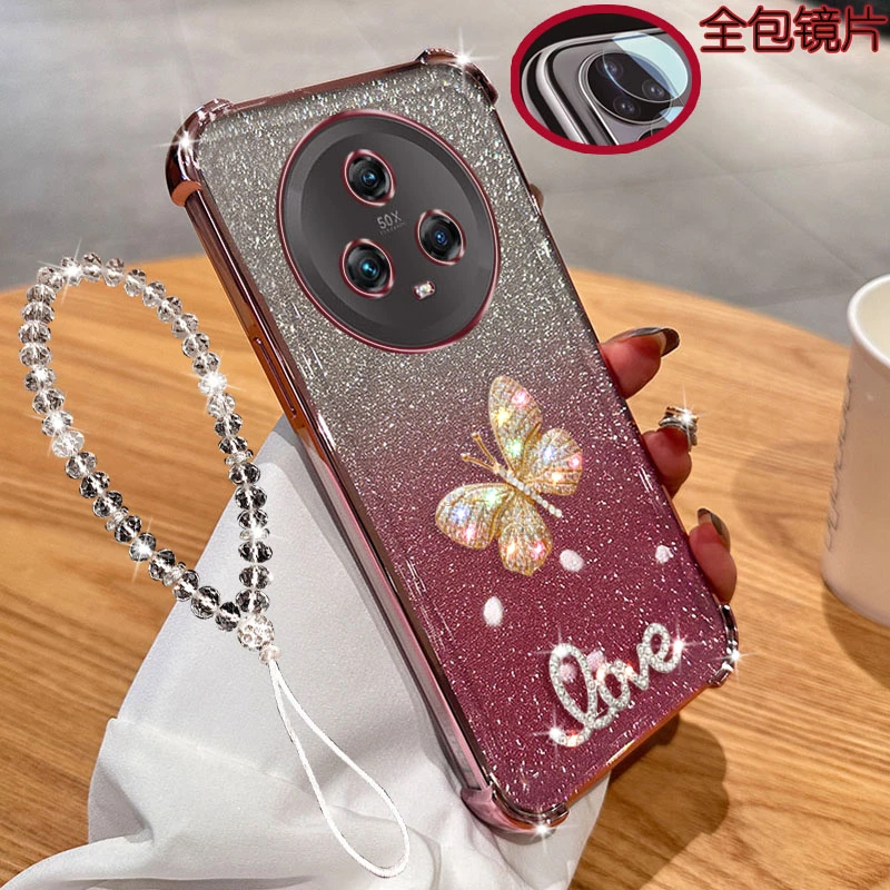 适用荣耀magic5手机壳PGT-AN00一体镜头膜全包镶钻气囊防摔套女款