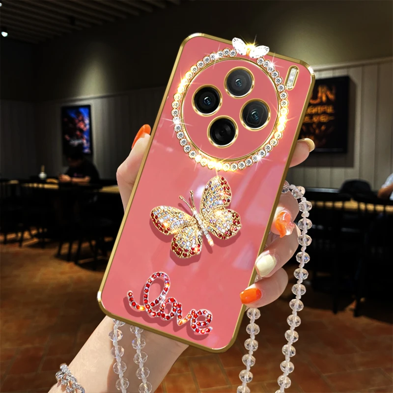vivo x100镶闪钻手机壳5G防摔保护套带链子女款新品潮流网红全包