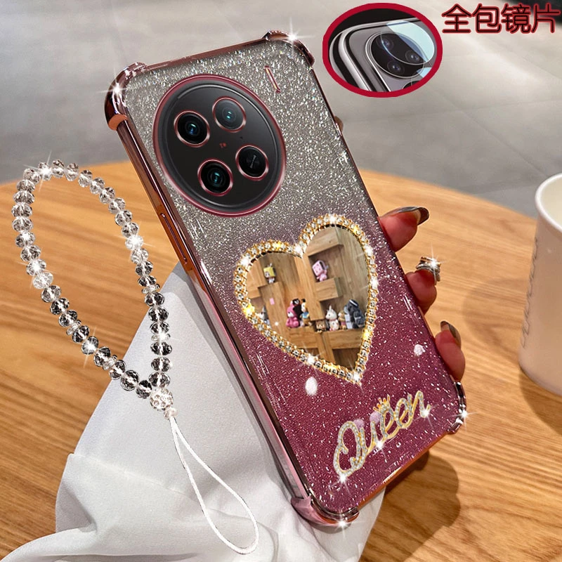 适用vivo x90s手机壳5G镜头全包女款镶钻镜子气囊防摔套软胶透明