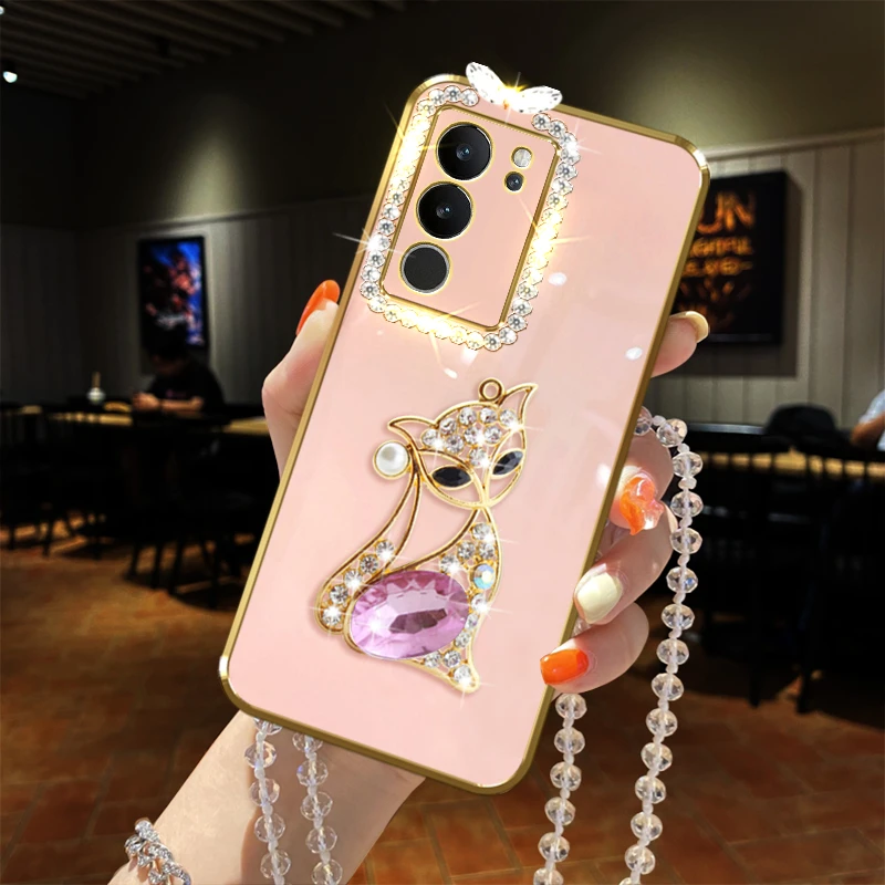 vivo s17pro手机壳镶钻5G狐狸V2284A全包镜头防摔保护套奢华女款