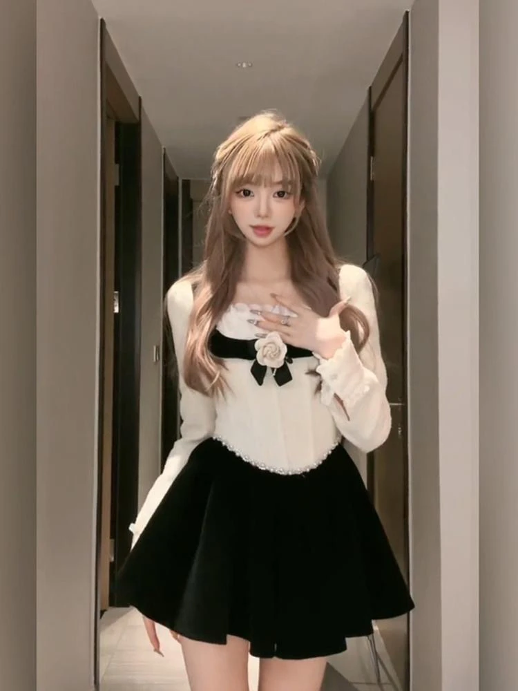 大码胖MM秋冬高级感法式重工连衣裙女气质收腰短裙小个子甜美纯欲