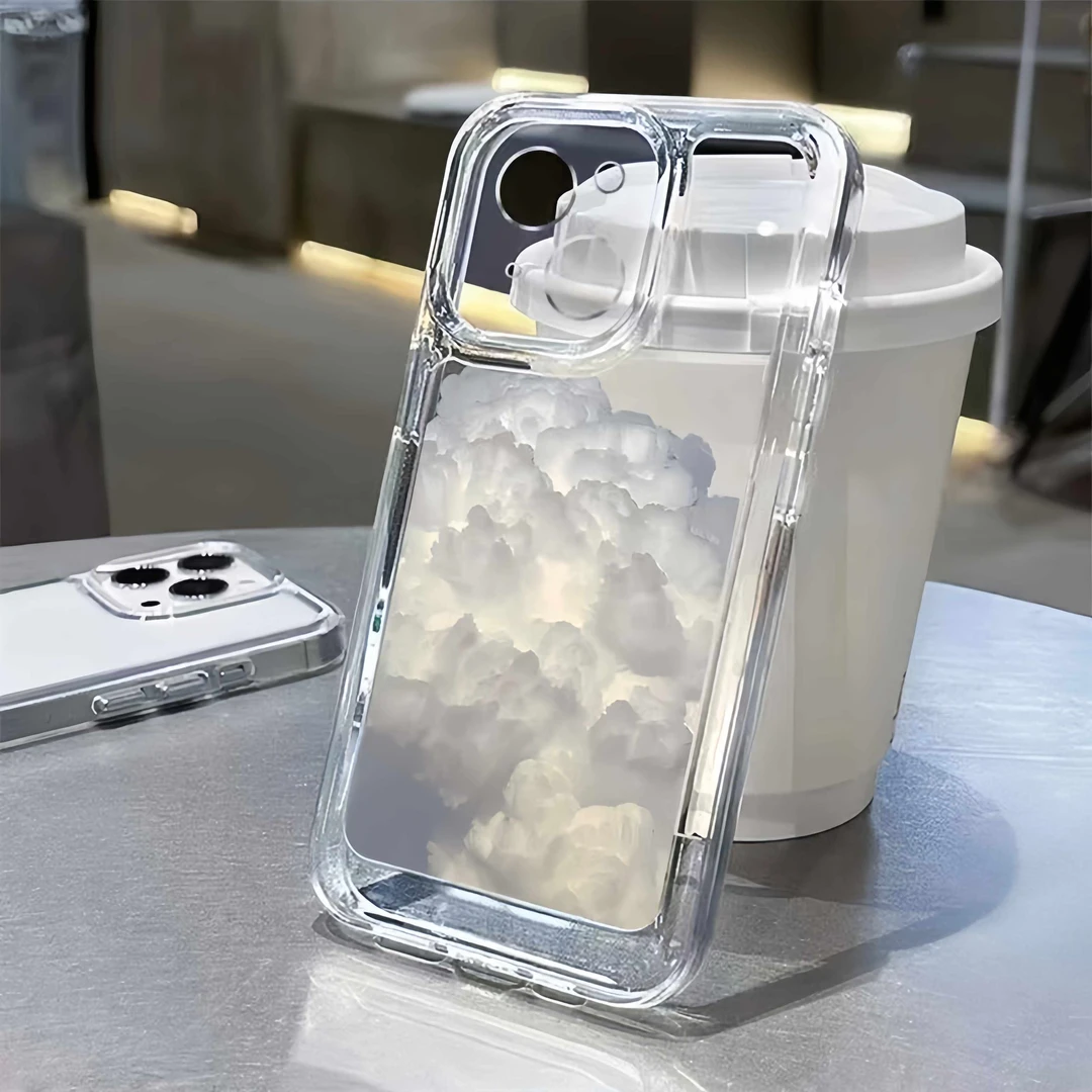 苹果华为vivo小米oppo手机壳iphone13简约白云14/12透明套15红米