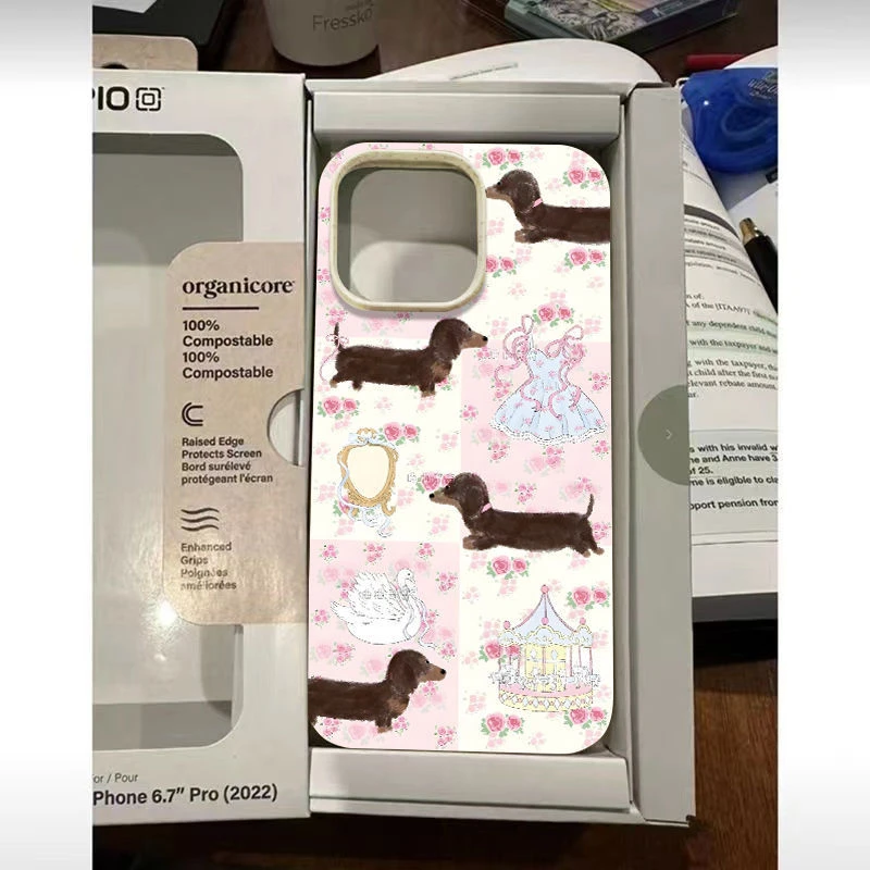 少女心腊肠狗苹果15/14/13小麦款磨砂可爱肤感软胶潮xs/xr软壳11