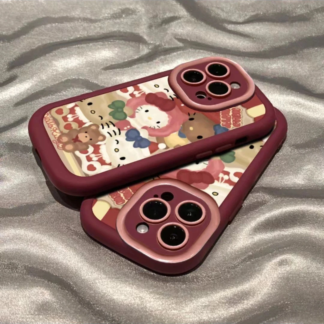 复古凯蒂猫泡芙壳适用苹果15手机壳iphone13/14promax防摔12/11女