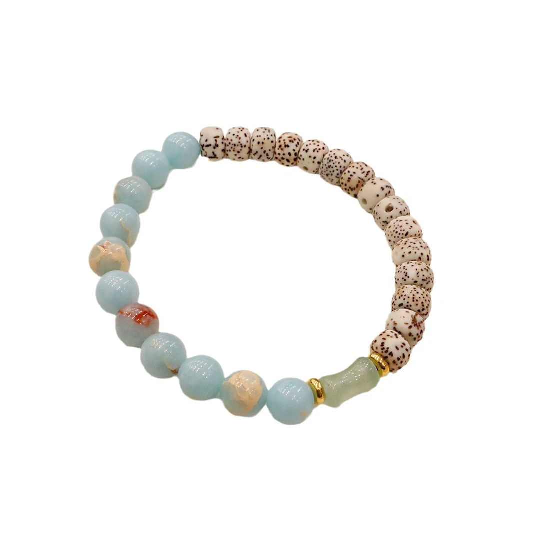 铁合金木质手链 天然寿山石手链绿东陵路路通星月手串手工-39