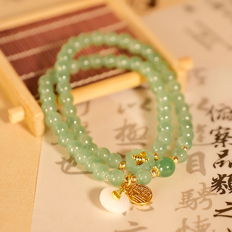 非金属玻璃手链 夏季新品国风双圈绿色手工百搭手链多-16
