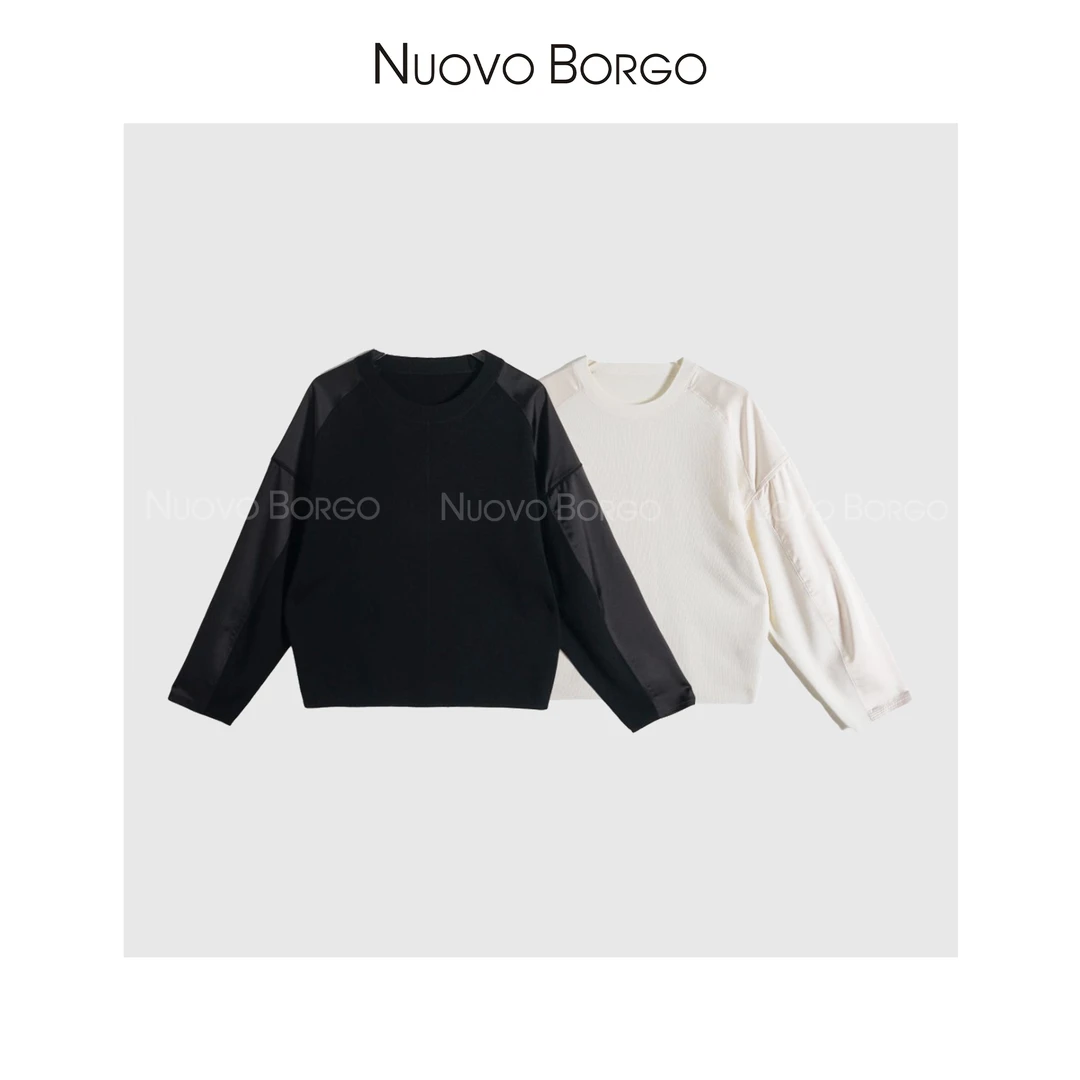 Nuovo Borgo S84/19875 时尚减龄小宽松长袖T恤拼接蝙蝠袖针织衫