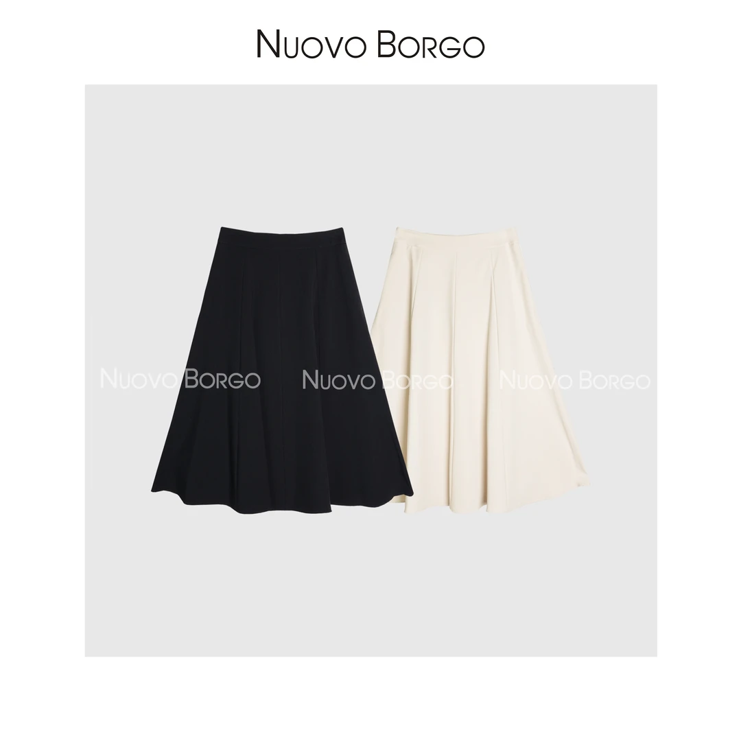 Nuovo Borgo 简约垂感收胯遮肚腩8片立裁半身裙A摆百褶裙Z06/5359