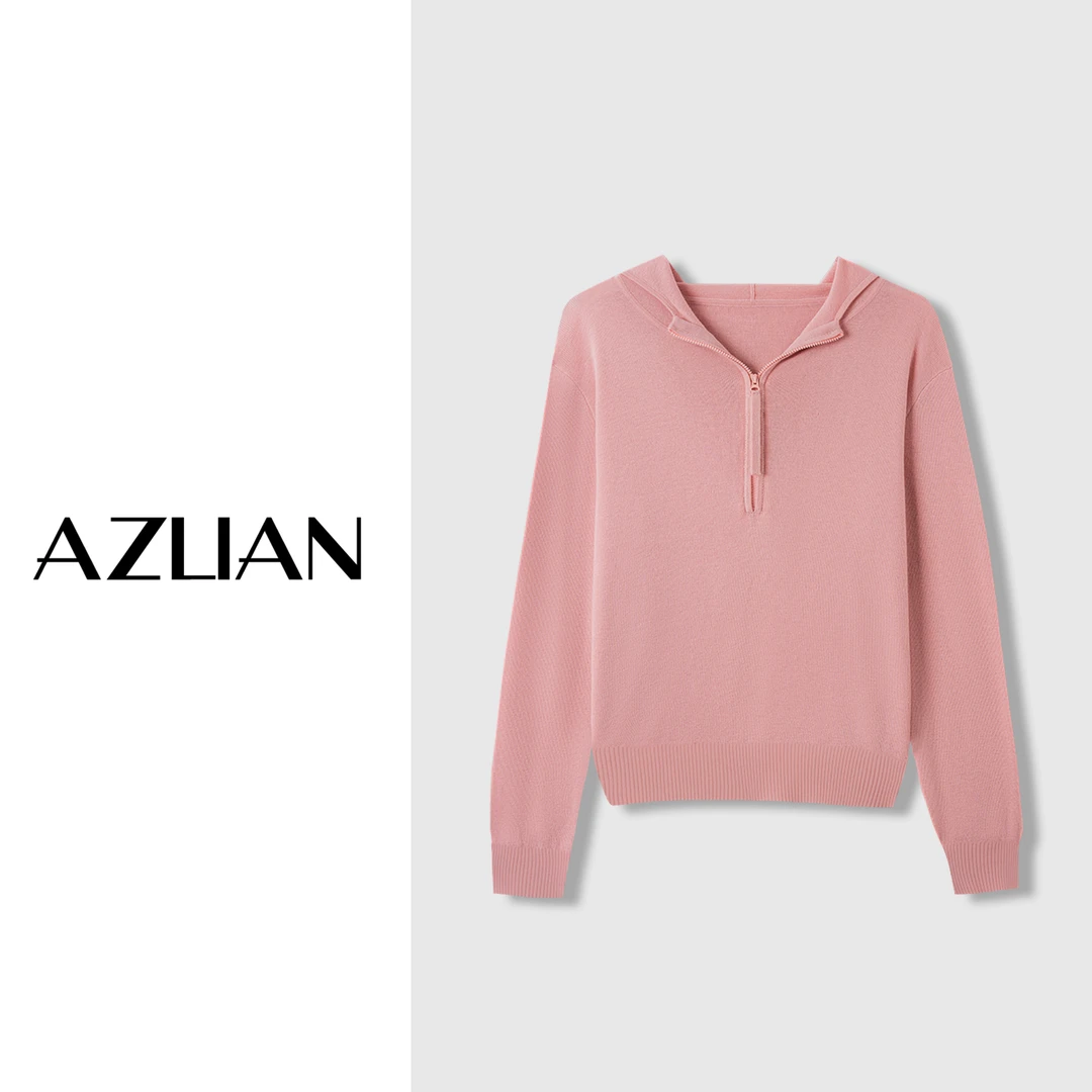 【冬冬定制】半拉链绵羊毛帽衫女软糯长袖套头针织毛衣  PX-1799