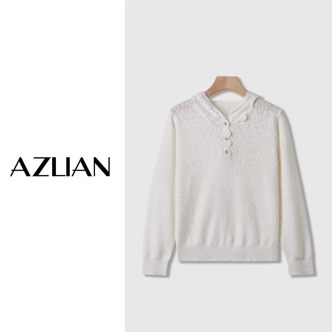 【爽爽定制】秋冬新款蕾丝连帽针织衫女套头长袖针织衫 3336