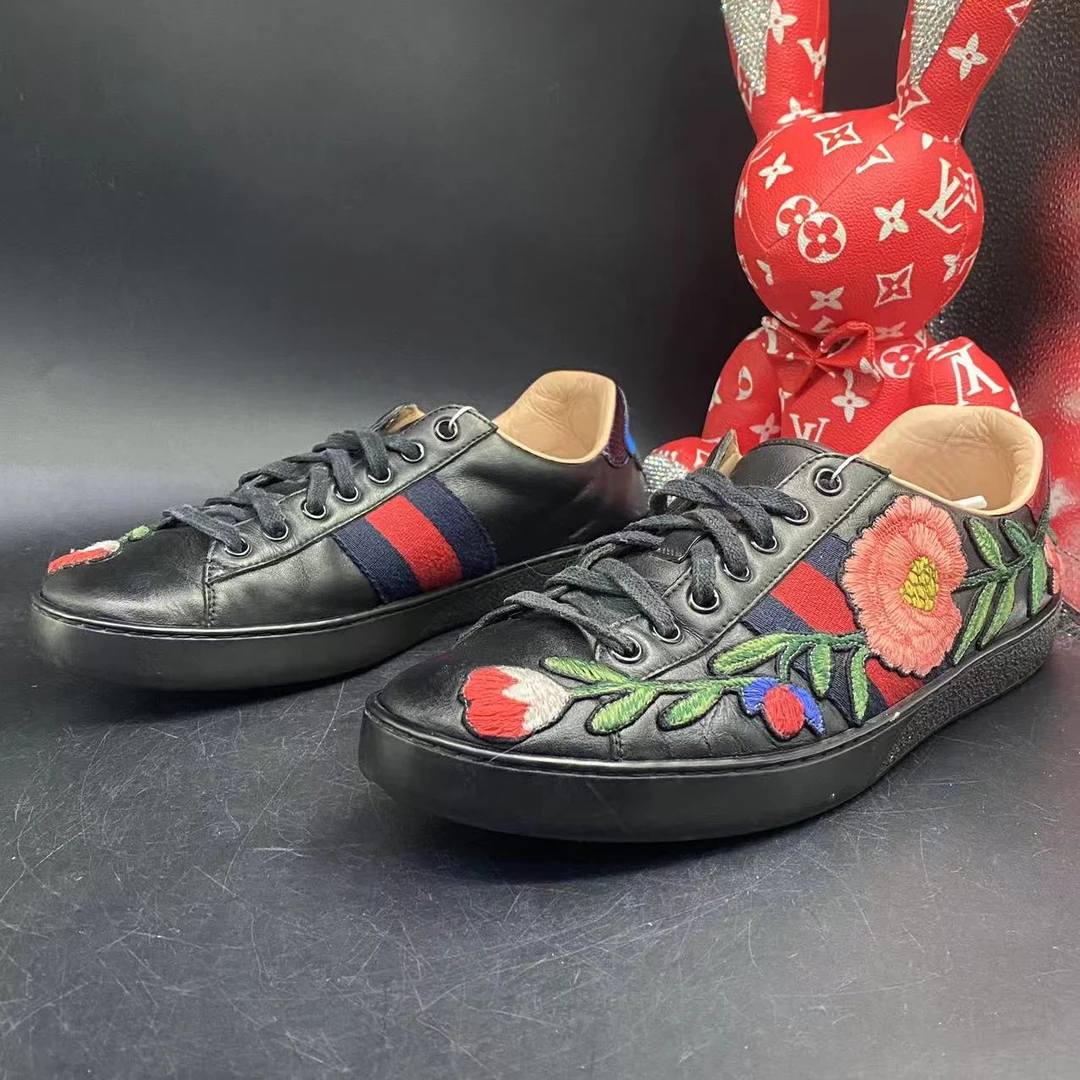 【聚星福利】古驰/Gucci休闲舒适ACE系列黑色玫瑰花40.5欧码ddm1274