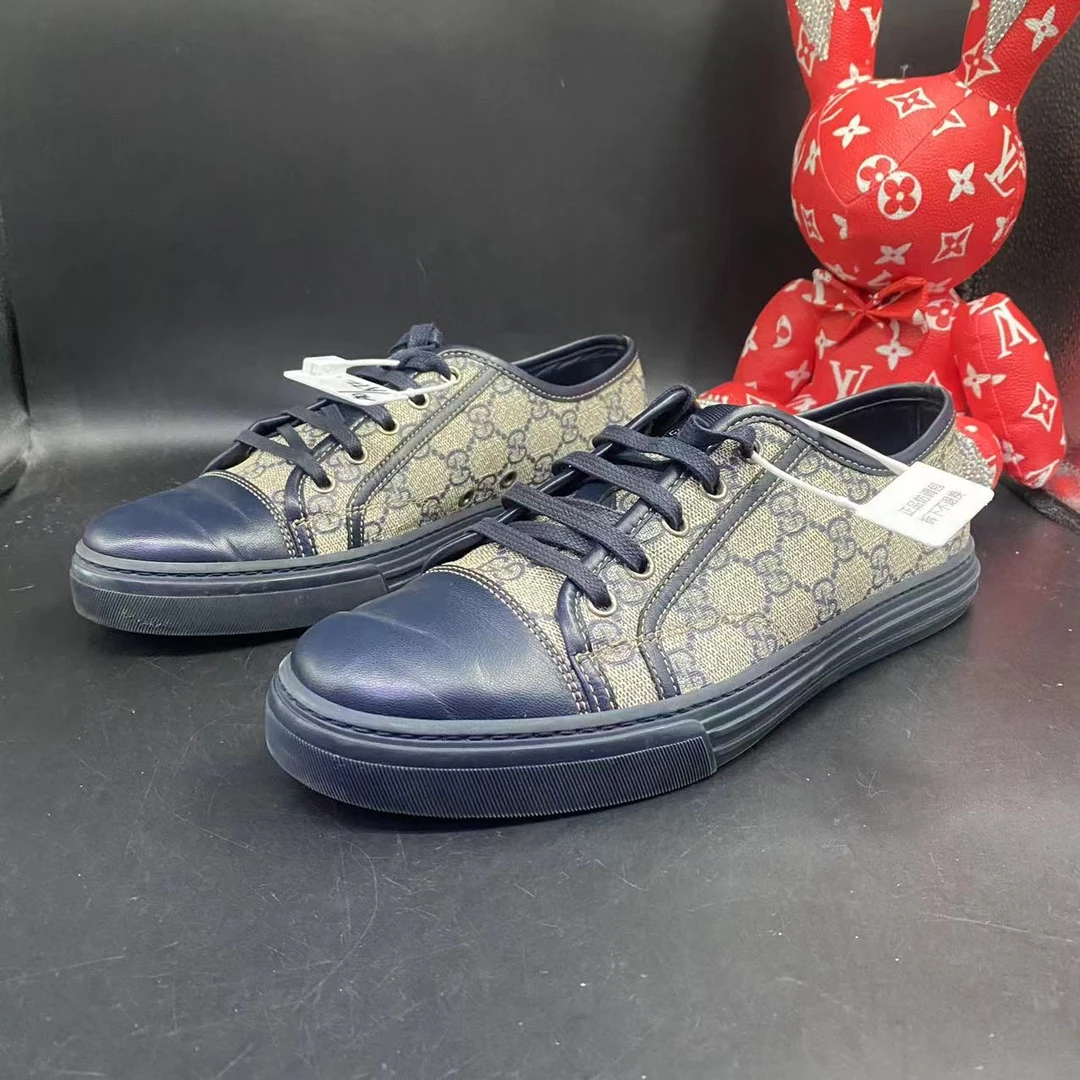 【聚星福利】GUCCI/古驰95新男士休闲舒适藏蓝色贝壳头板鞋40欧码ao