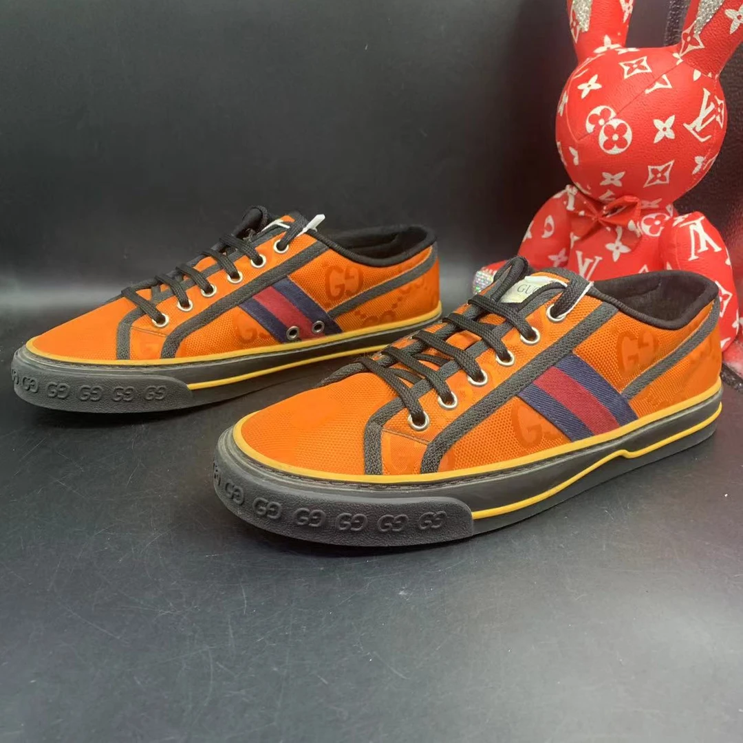 【聚星福利】GUCCI/古驰95新男士休闲时尚舒适百搭橙色帆布1977板鞋
