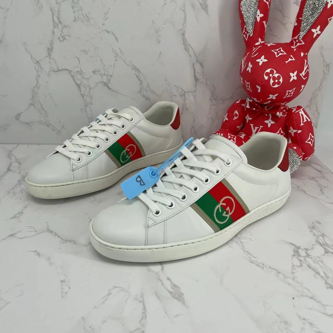 【聚星福利】GUCCI/古驰95新男士白色休闲时尚红绿织带百搭板鞋41.5