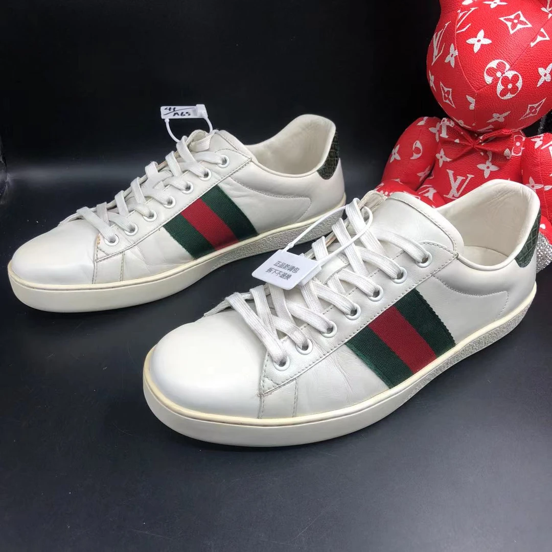 【聚星福利】GUCCI/古驰95新男士舒适时尚白色红绿织带板鞋