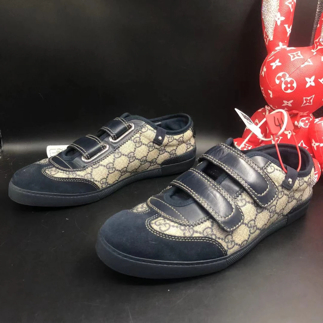 【聚星福利】GUCCI/古驰95新男舒适百搭藏蓝色德训魔术贴板鞋41欧码