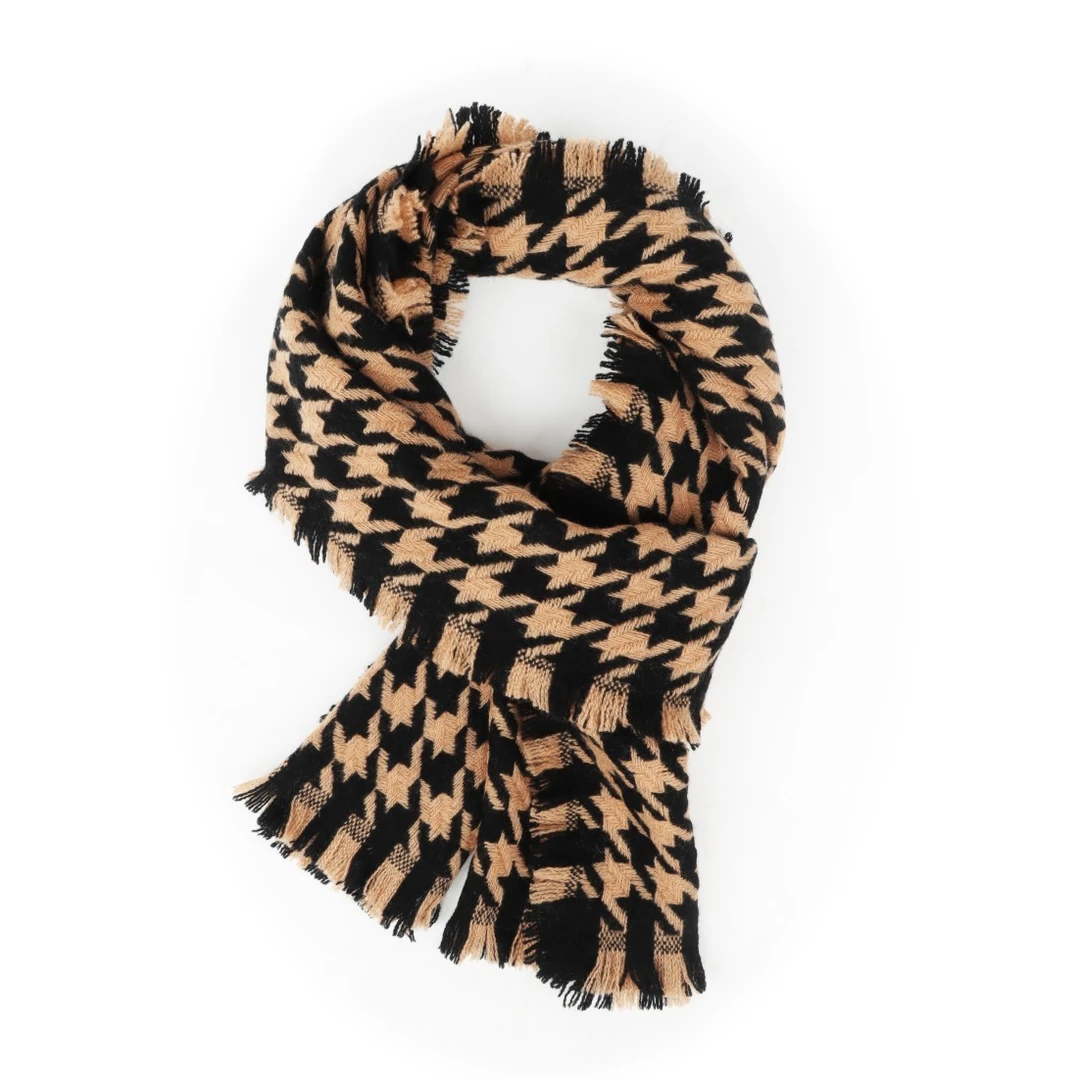 韩版100羊毛围巾男秋冬百搭千鸟格加厚保暖高档围脖男情人节