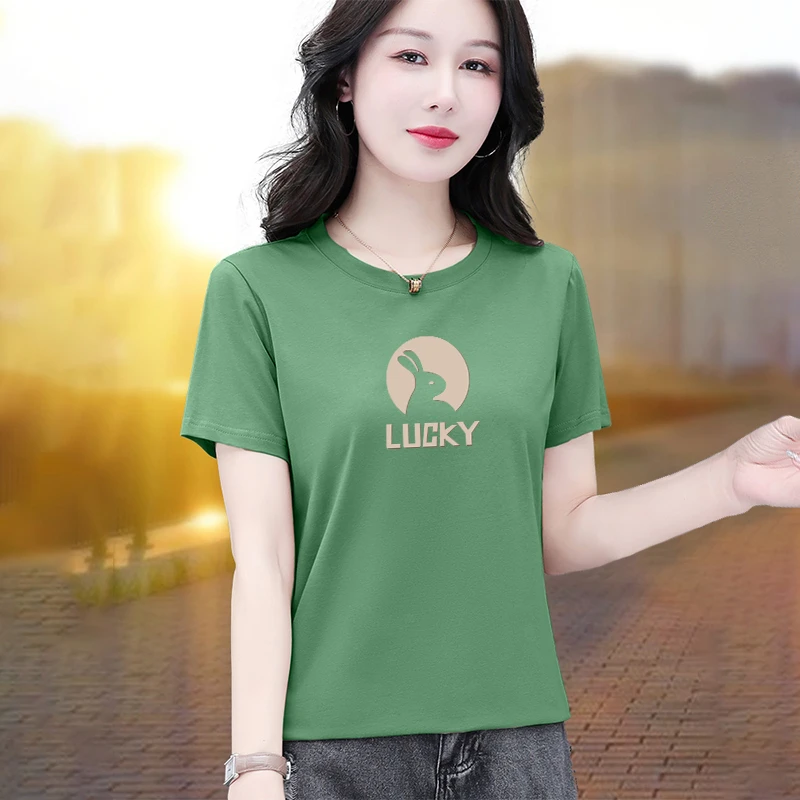 春夏短袖t恤女2024新款韩版时尚宽松显瘦圆领印花百搭上衣打底衫