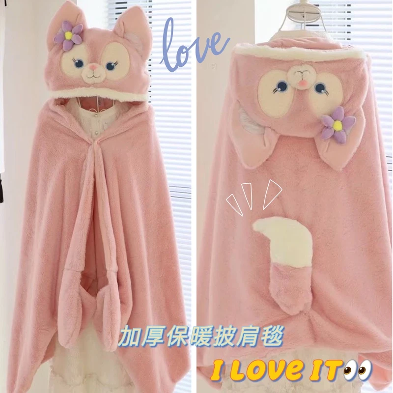 卡通可爱狐狸连帽披风毯子学生披肩加厚保暖午睡斗篷办公室空调毯