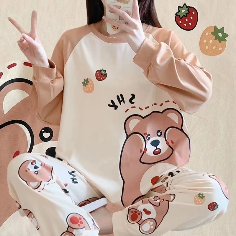 可爱秋衣秋裤女初高中学生内穿少女保暖内衣套装春秋冬季睡衣薄款