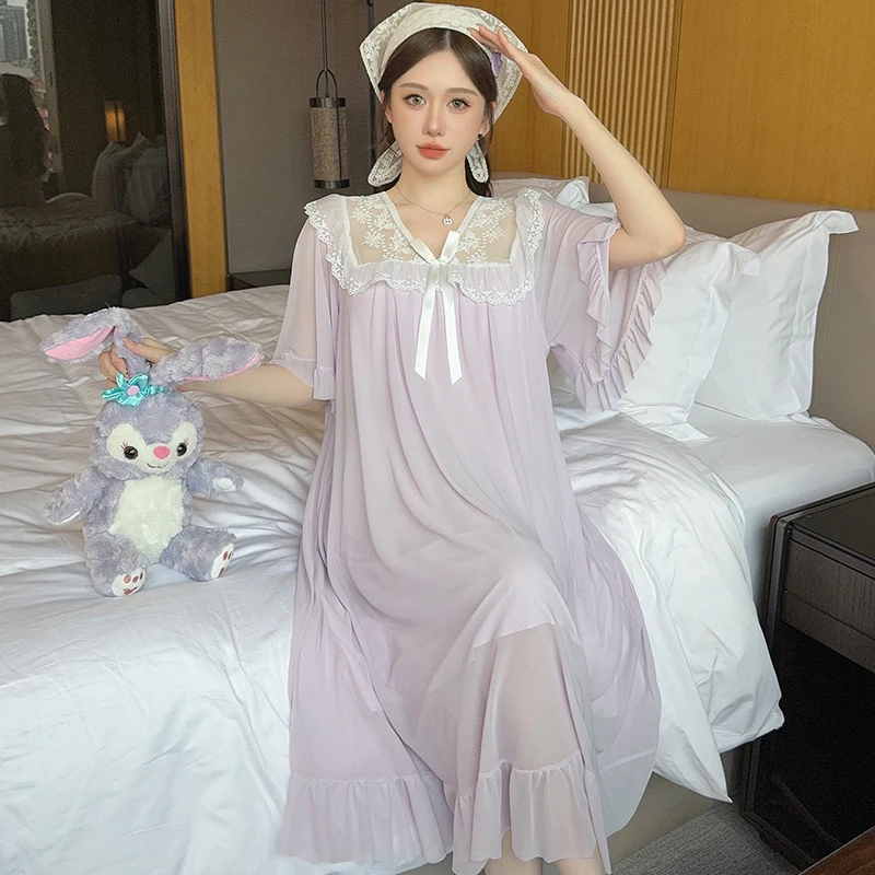 睡裙女夏季蕾丝网纱甜美宫廷风仙女公主风胸垫夏天睡衣裙子家居服