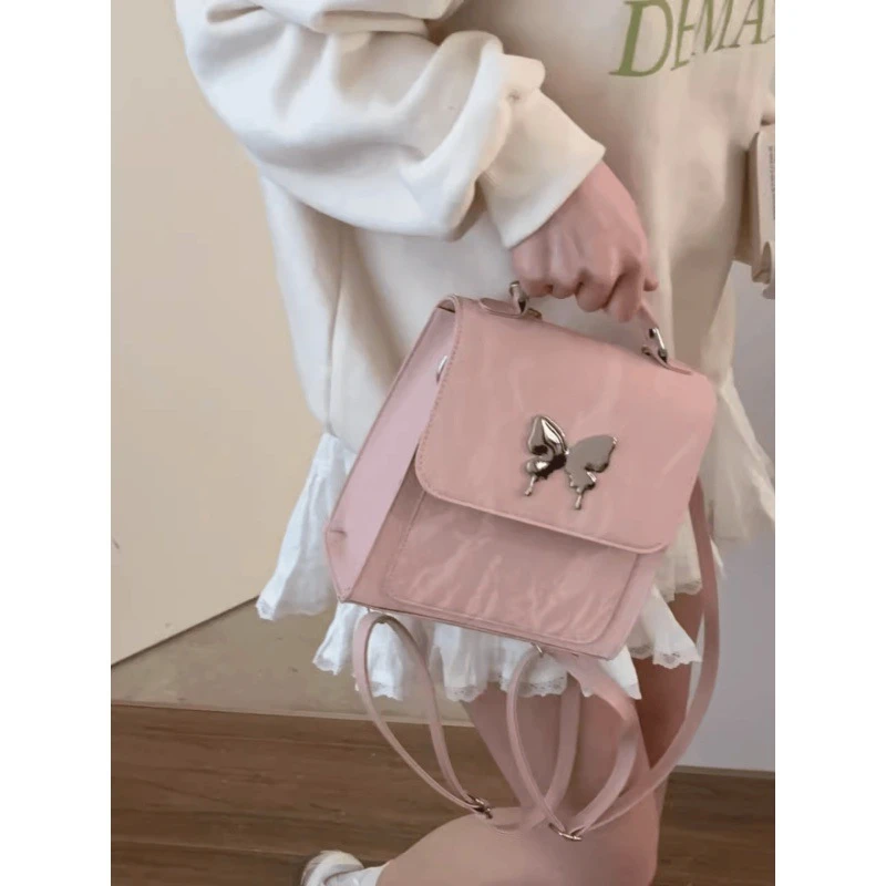 大容量可爱蝴蝶结双肩包女2024新款韩版百搭链条背包学生通勤书包