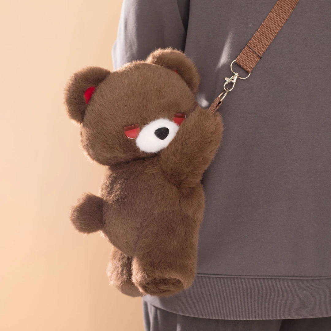 uoutoy可爱切换表情熊呆呆单肩毛绒玩具公仔玩偶小熊斜挎包