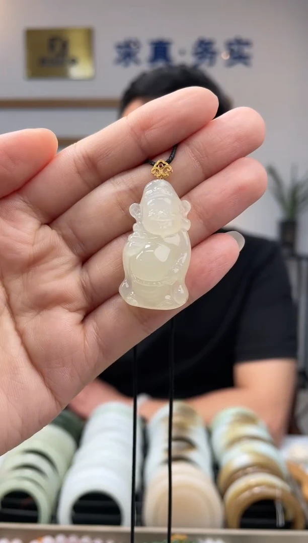 【闪购商品】和田玉颈饰18K金镶嵌翠胶猫财神发一件