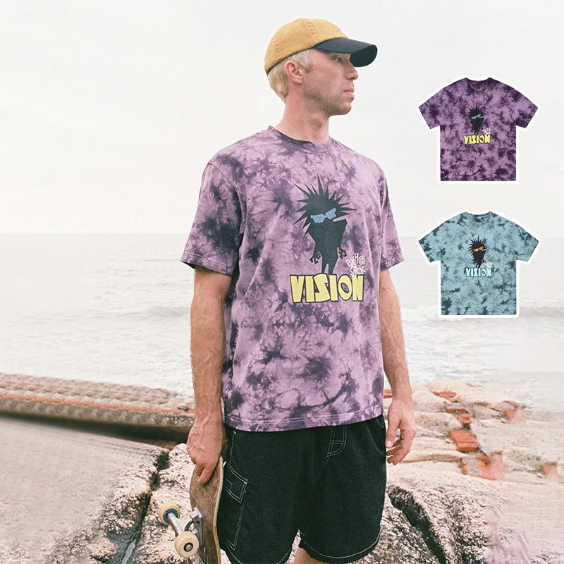 VISION 经典扎染印花PSYCHO重磅宽松上衣百搭短袖T恤运动户外休闲