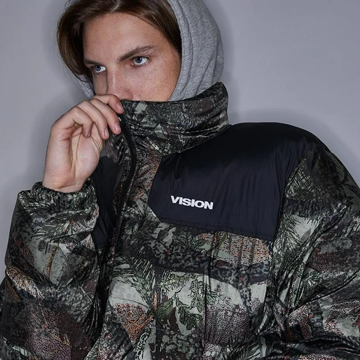 VISION 黑色满印经典街头潮流保暖面包服羽绒服男女同款冬季休闲