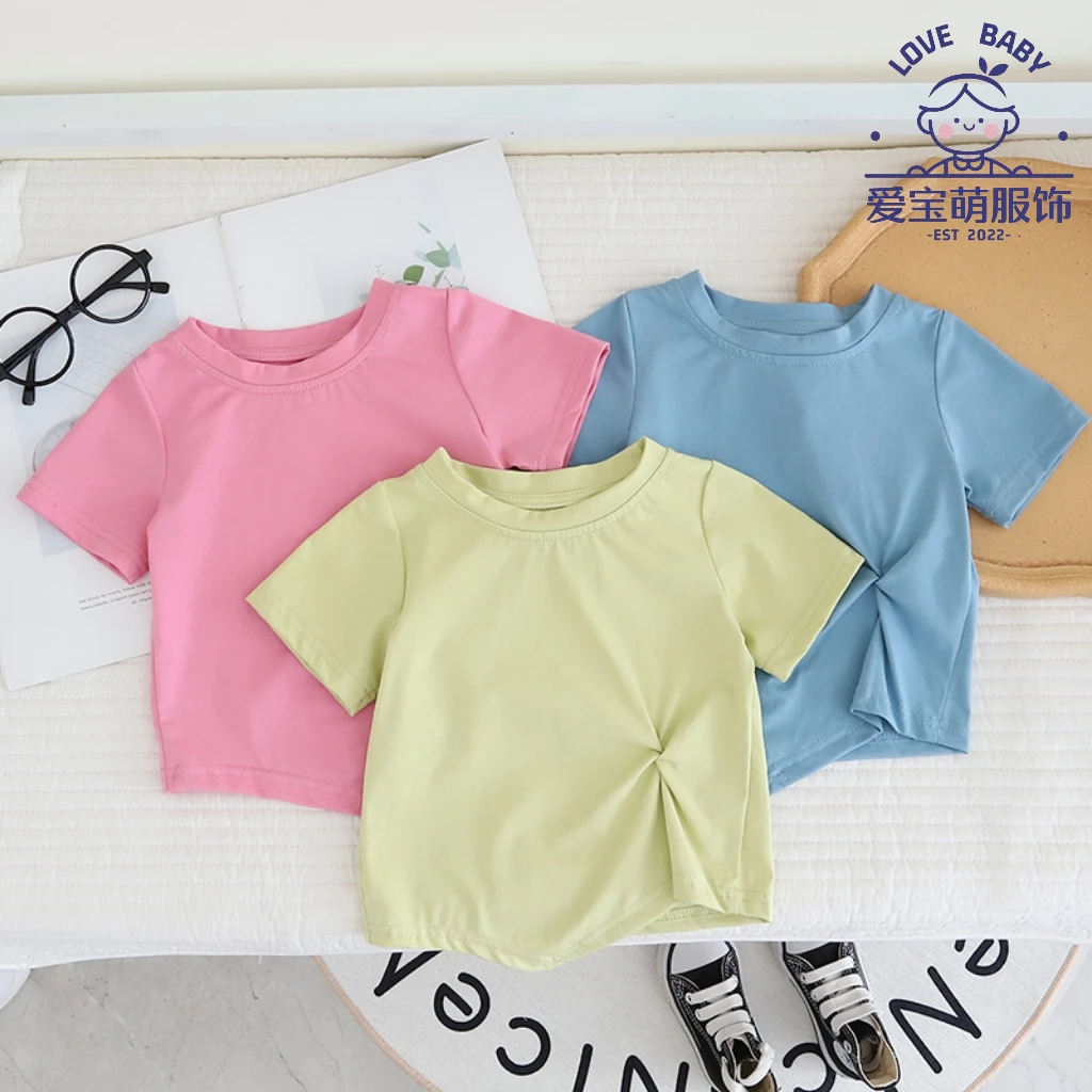 女童多巴胺短袖棉T恤夏季新款宝宝洋气纯色上衣女孩休闲百搭半袖