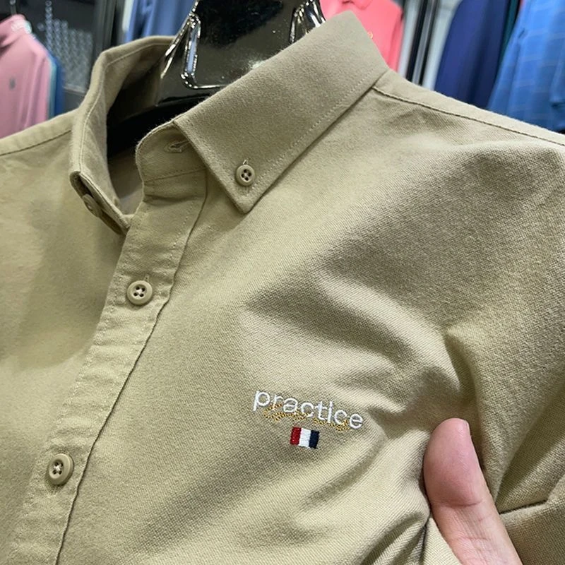 专柜同款纯棉磨毛男士高档衬衫全棉牛津纺长袖衬衣商务刺绣夏季潮