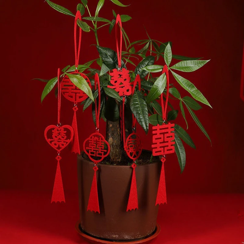 结婚小喜字挂饰流苏挂件客厅盆景吊饰吊坠婚房婚礼装饰婚庆用品