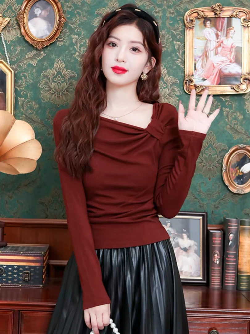 3 集合链接501-699法式安可拉红蝴蝶结女秋冬气质修身显瘦