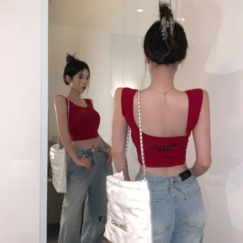 辣妹显瘦夏装工字吊带背心自带胸垫小众修身百搭设计感时尚背心