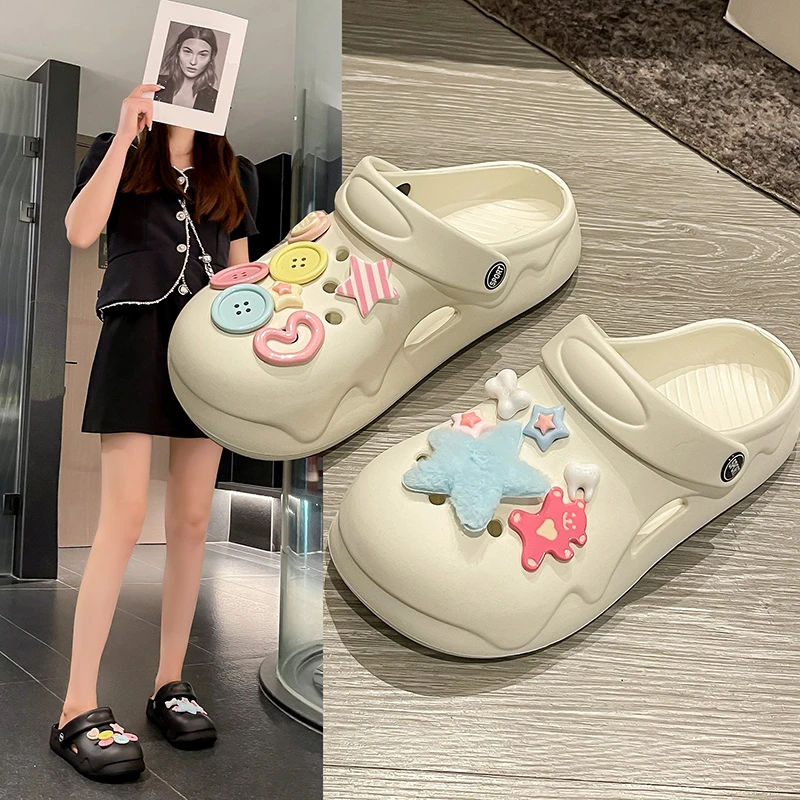 踩屎感洞洞鞋女款夏季外穿2024新款厚底防滑海边沙滩eva包头凉鞋