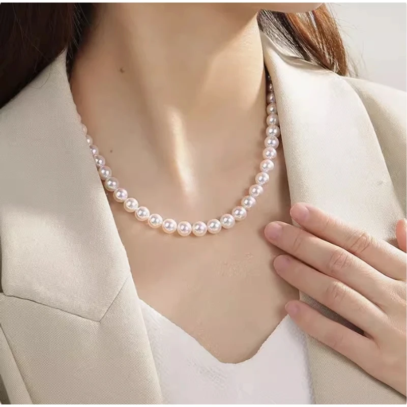 链子925银 冷白全珠链叠戴法式项链小众轻奢正圆强光精致简约