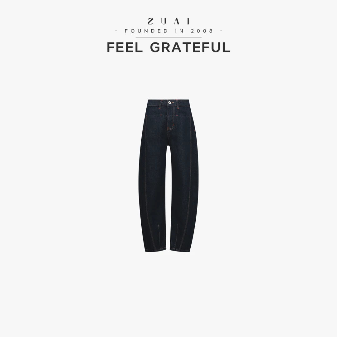 【深蓝袋鼠香蕉牛仔裤】不易褪色高棉梨形老爹裤WT43TYQ008