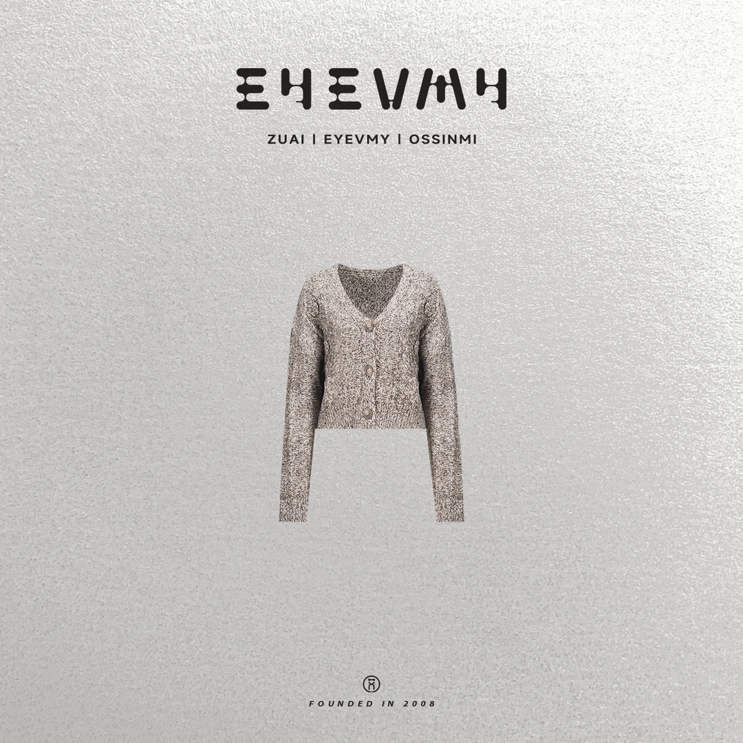 【妙衣生花】混纱重工立体V领钩花短款开衫毛衣WT44ISY021