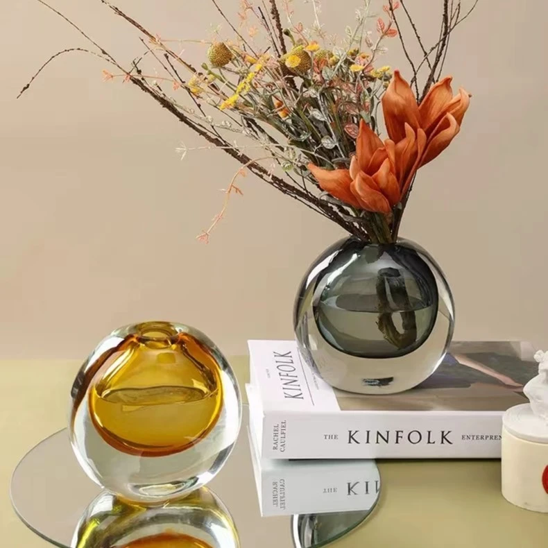 轻奢简约风现代风格灰色琥珀色水晶小花瓶家居高端奢华创意送朋友