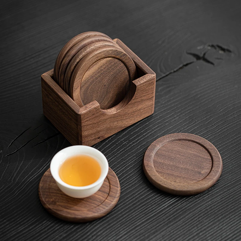 北美黑胡桃木创意茶杯垫家用茶道茶杯咖啡隔热垫套装杯垫六件套装